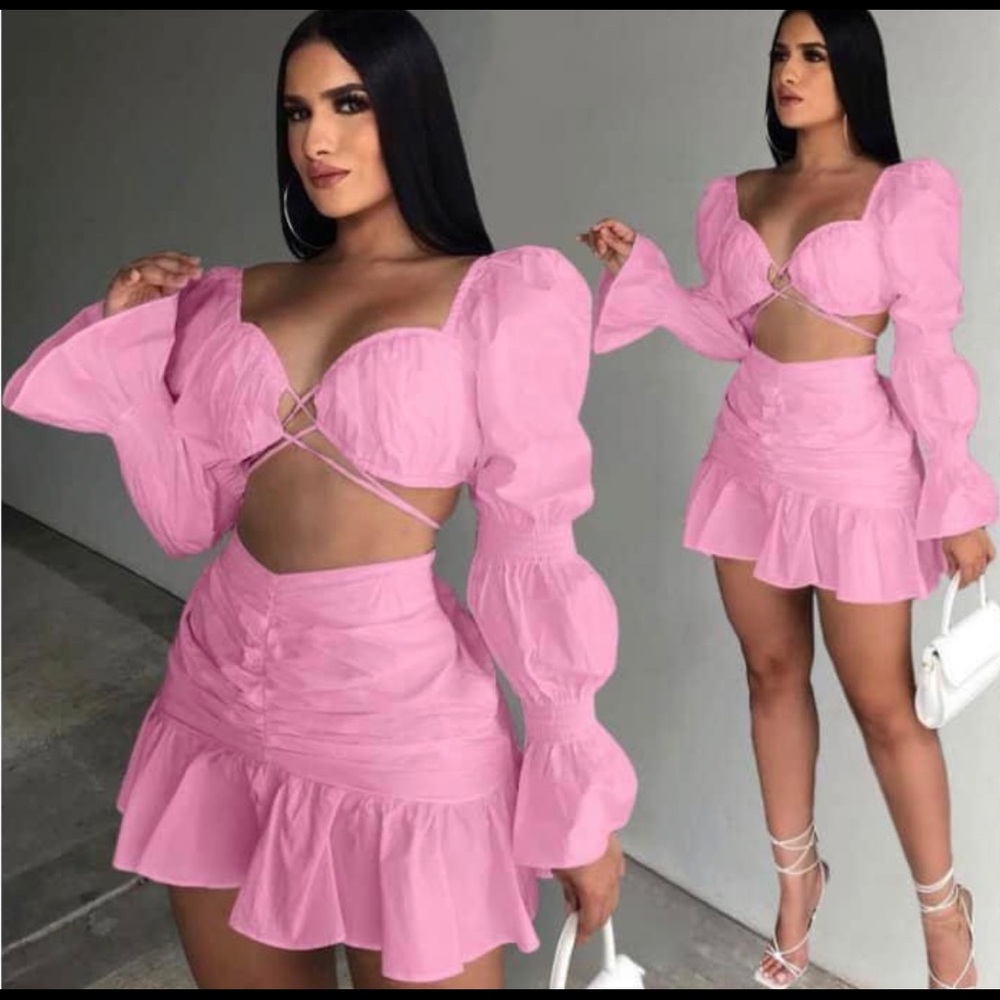 Womens two piece crop skirt set.